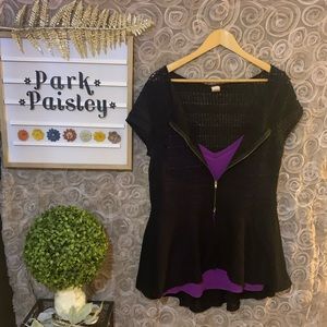 Zip Up High Low Ruffled Knit Top